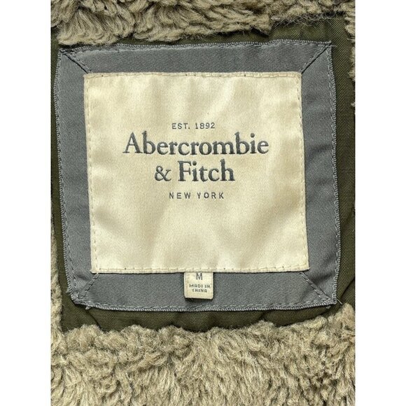 Vtg Abercrombie & Fitch Military Green Utility Sherpa Parka Jacket M Y2K Grunge - Picture 4 of 12